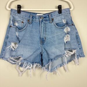 Abercrombie & Fitch The Boyfriend Short Frayed Light Blue Jean Shorts Womens 8